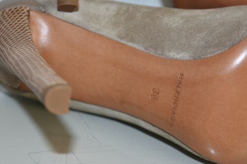 Neu Balenciaga Wildleder Pumps Lizard Skins Leder Quadrat Zehen Taupe Schuhe 39 - Bild 9 von 10