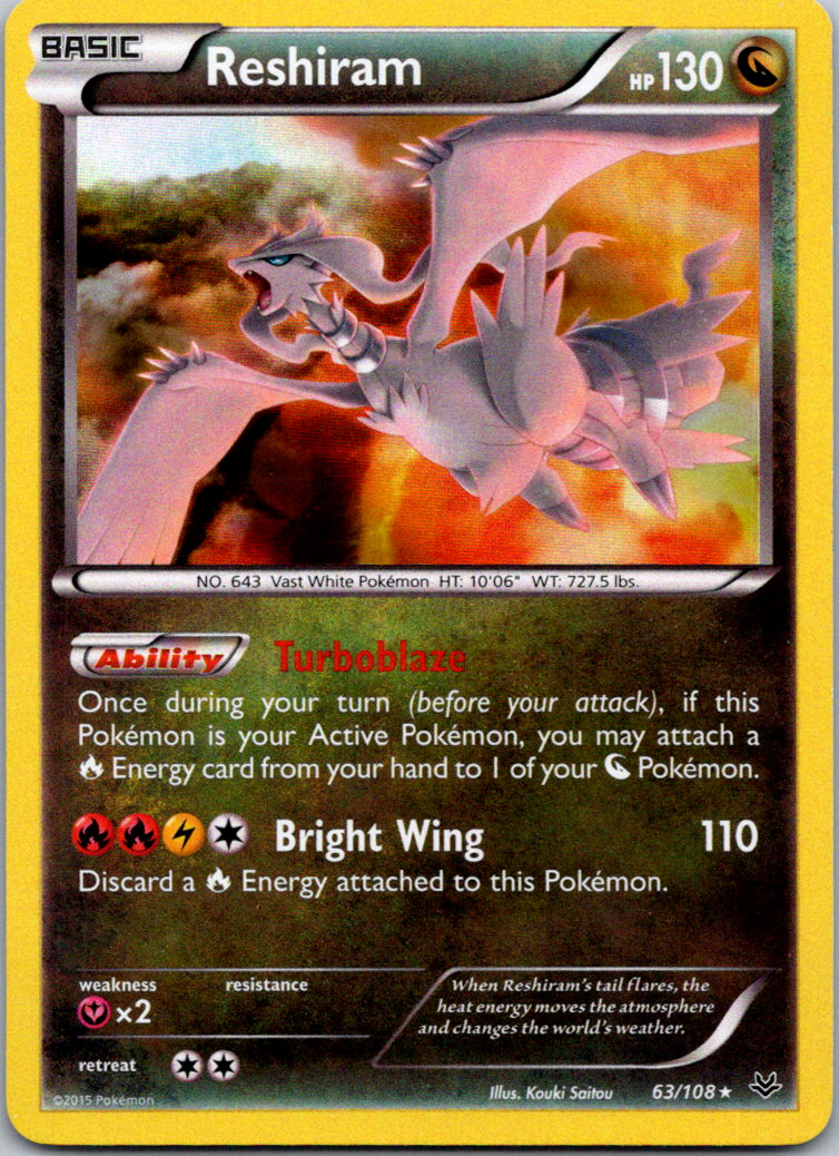 2015 Pokemon TCG Reshiram 63/108 XY Roaring Skies Holo Rare NM - Mint