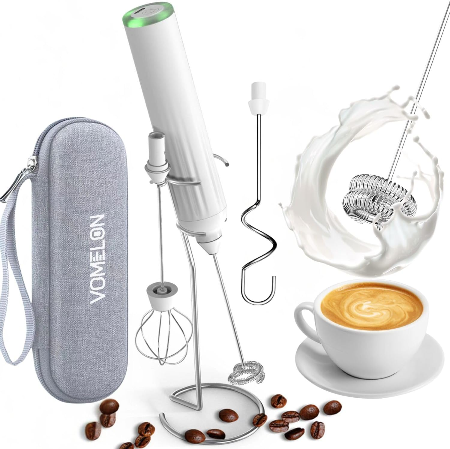 Milk Frother Handheld with 3 Stainless Steel Whisks, Rechargeable Electric Drink-image