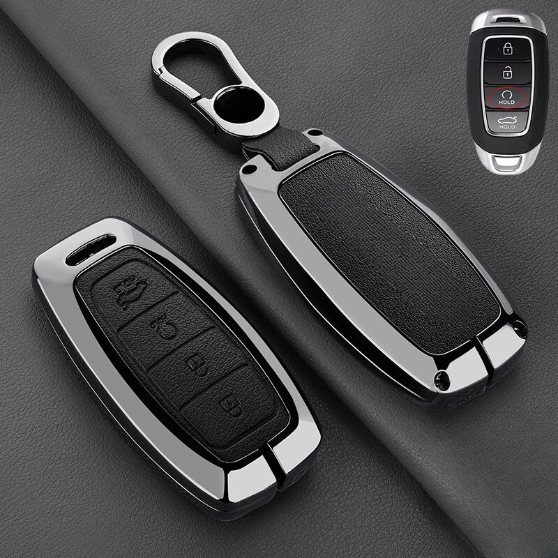 Zinc Alloy Leather Car Key Fob Case Cover For Hyundai Santa Fe Accent Verna IX35 Foto 3 de 4