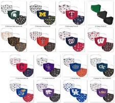3-Pack Covid Facemask Sports Style Official Fanatics NCAA MLB College Team Logos