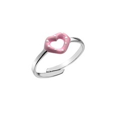 Sterling Silver Children's One Size Pink Polka Dot Enamel Heart Ring