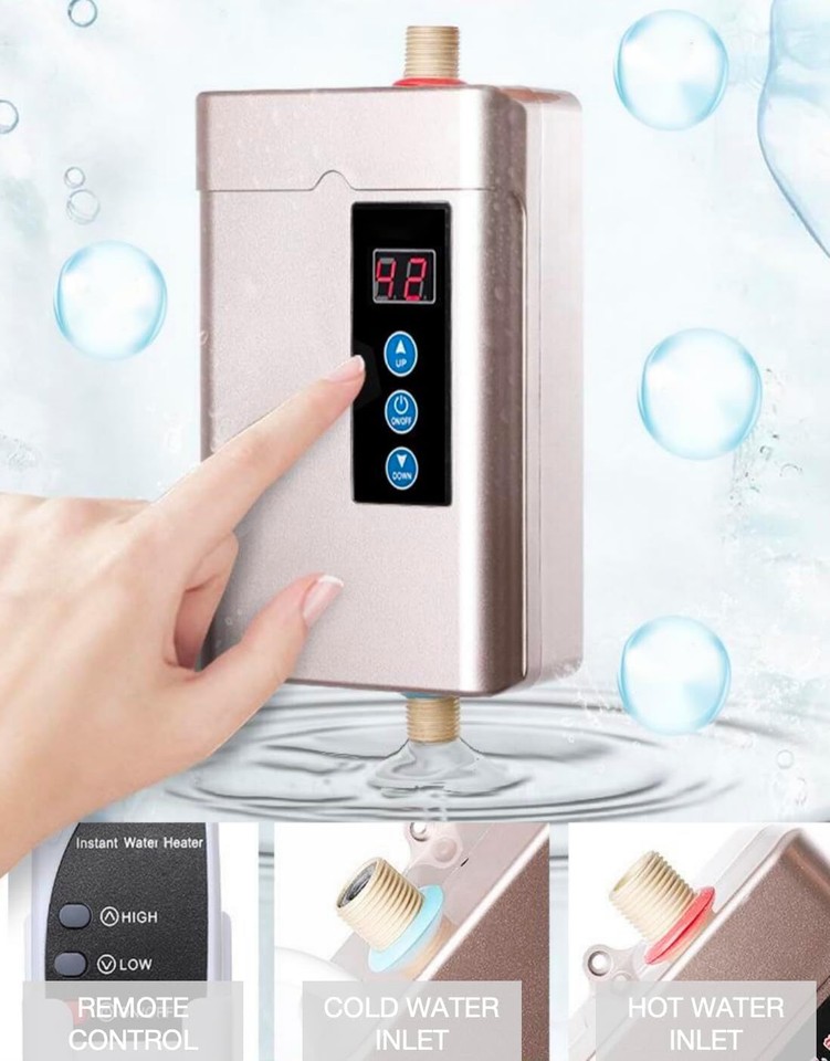 3000W Tankless Electric Water Heater, Portable Instant Hot Water Mini