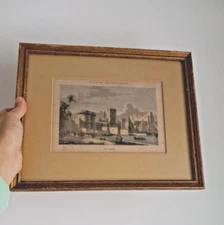 VTG HISTOIRE DES CHEVALIERS DE RHODES Lithograph Port de Rhodes Framed 11.5x9.5