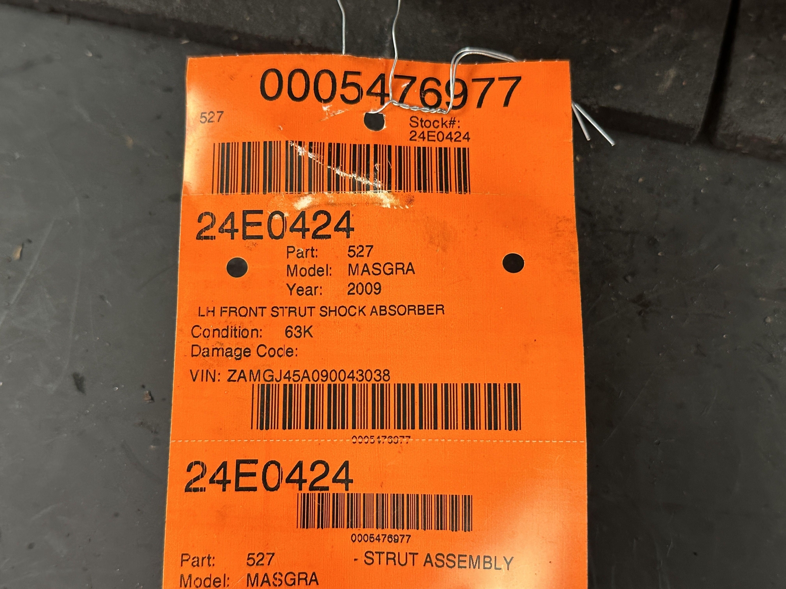 08-19 MASERATI GRANTURISMO FRONT LEFT DRIVER STRUT SHOCK ABSORBER 230029