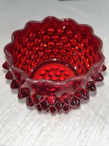 Red Ruby Hobnail Rose Bowl Ruffled Crimped Fenton  Vase Unmarked