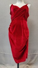 SBETRO Size Large Red Velvet Feel Party Dress W Stretch Ruched Sides Christmas