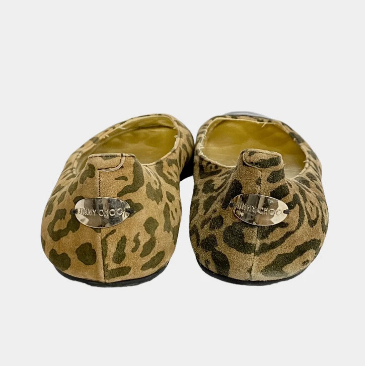 JIMMY CHOO Leopard Print Suede, Patent Leather Cap Toe Flat Ballet Shoes, 38.5 - Image 4 of 4