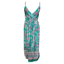 Jessy&Co Green Paisley Satin Maxi Dress UK 14 Made in Italy Boho Holiday