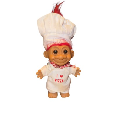 Vintage I LOVE PIZZA - 5'' Russ Troll  Doll Red Hair Hat Clothing