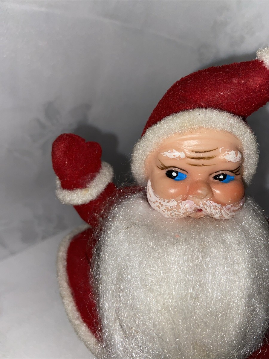 Vintage Flocked Dancing Santa Claus Made In Japan 7” Tall