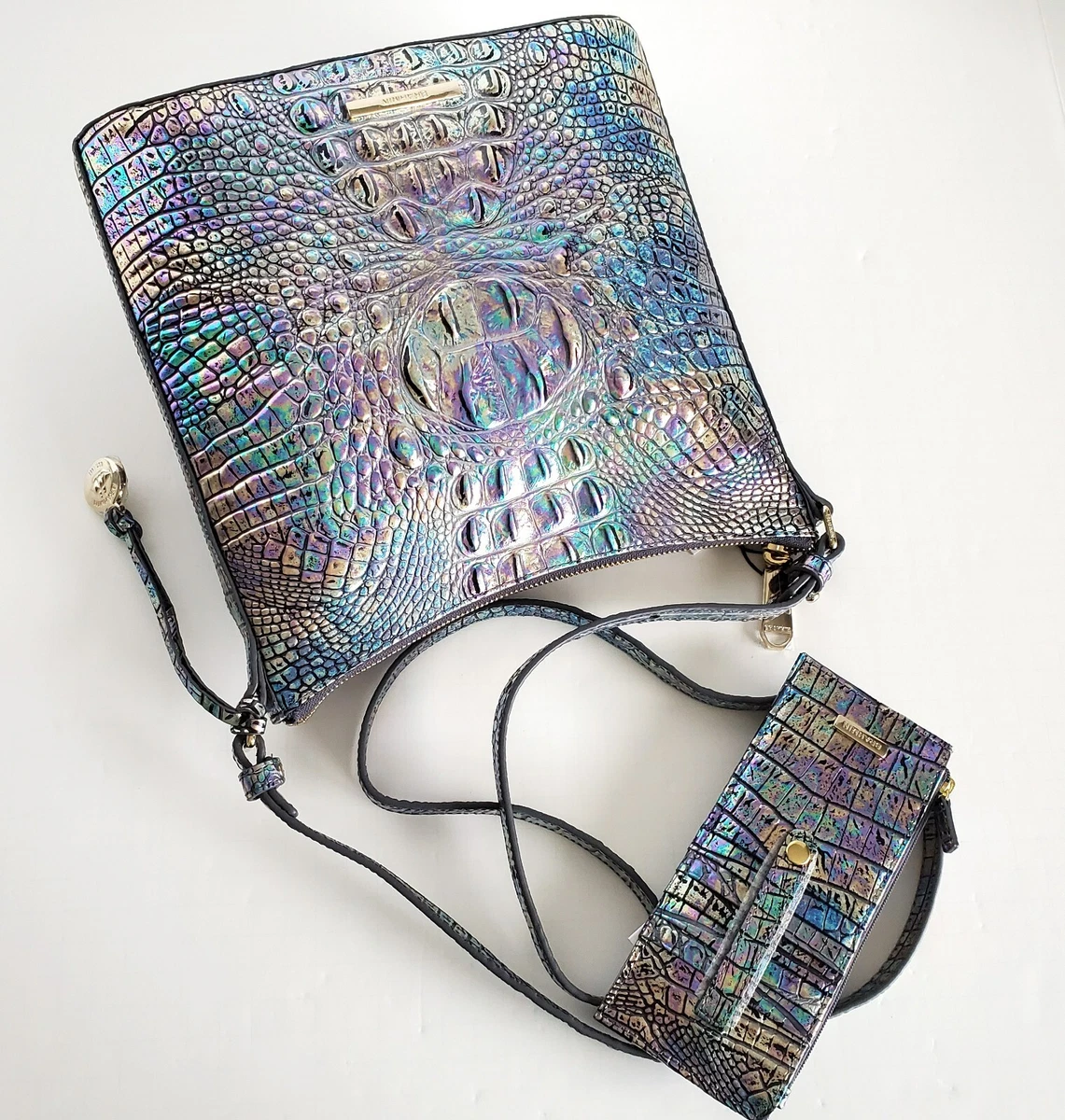 Holographic Iridescent Crossbody Bag, Small Lined Purse, Pocket, Soft Silver Purse, Zipper Closure, Soft Leather, Removable Adjustable Strap