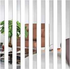 10Pcs Silver Mirror Wall Stickers Striped Design Mirror Art Tile Decal DIY Ad...