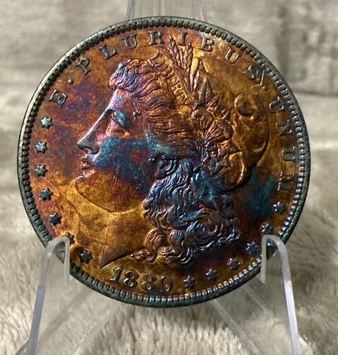 1880 0 MORGAN DOLLAR GEM BU PROOF LIKE RAINBOW TONED CDT TONED LOT #2720