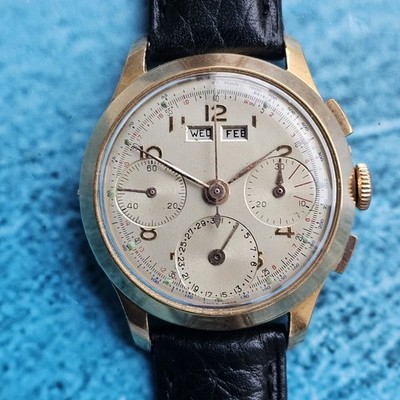 Vintage Unbranded Triple Date Chronograph Hand-Winding Men's Wristwatch Landeron