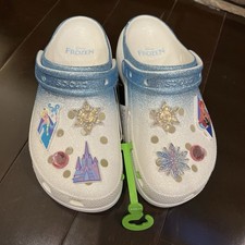 Disney Parks Crocs Womens Frozen Anna Elsa Sparkly Shoes New