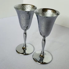 2 Farber Bros Krome Kraft Art Deco Hammered Chrome Set Wedding Toast