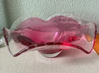 Vintage 1970s Italian Murano Pink and Clear Glass Bullicante Centerpiece  Bowl