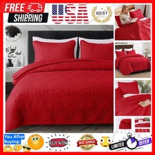 Soft Queen Size Quilt Set for All Seasons, 3-Piece Ultrasonic Geometric Quilt...