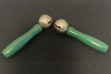 Pair of Vintage Single Sleigh Bell on Wooden Handle