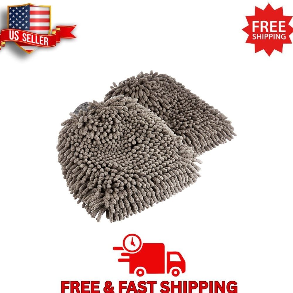Amazon Basics Absorbent Microfiber Car Wash Drying Mitts, 2 Pack, Gray, 10.44" L