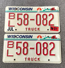RARE 2001 WISCONSIN TRUCK LICENSE PLATE PLATES PAIR ORIGINAL CHEVY FORD DODGE