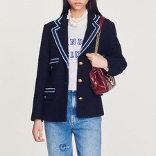 Sandro Noella Navy Tweed Blazer Sz 36 US Sz 4...