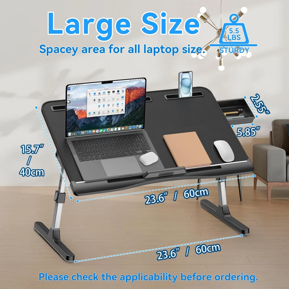 Laptop Stand for Bed, Adjustable Leather Bed Desk with Foldable Legs, X-Large...