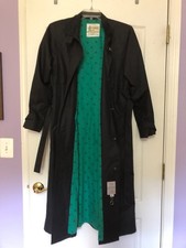 Vintage London Fog - Black Trench Coat with Green Liner - 12 Regular