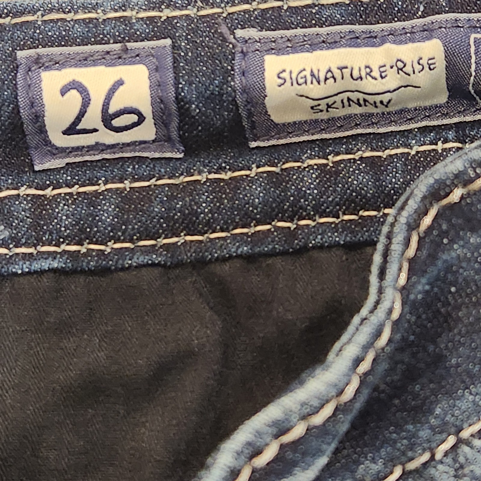 Miss Me Signature Rise Skinny Jeans Women Size 26 Embellished Pockets Dark Wash image 4