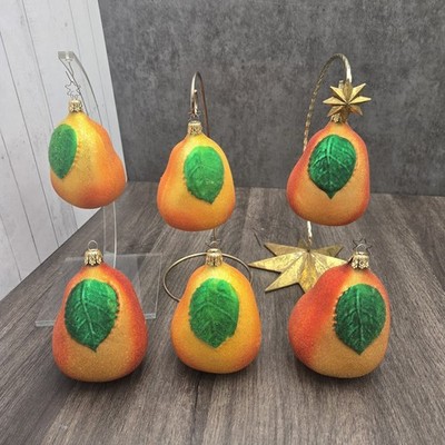 Set of 6 Vintage Style Glass Sugar Pear Ornaments Inge Glas Germany