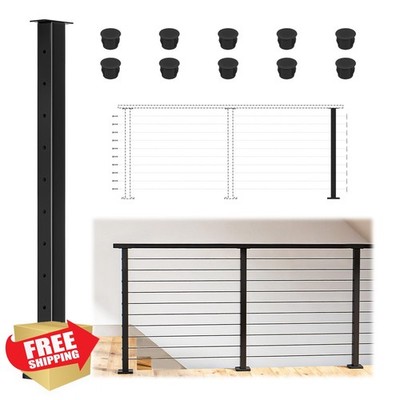 Muzata Black 36'' Level Cable Railing Post Mount