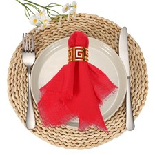 6Pcs Cotton Linen Napkins 17 x 17 Inch Cloth Napkins Fringe Bright Red)