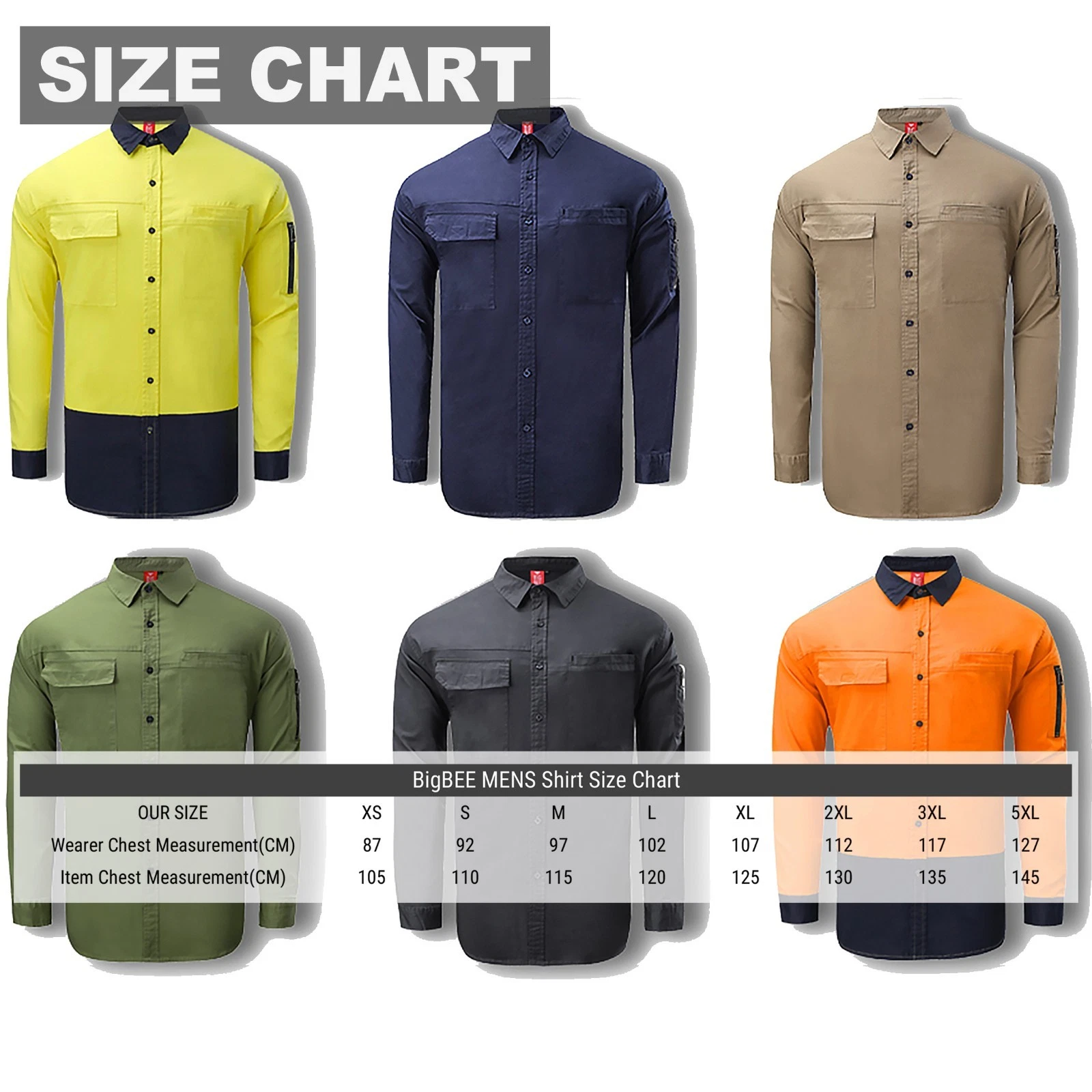 Size Chart – Stretch Cotton Work Shirt (cm)