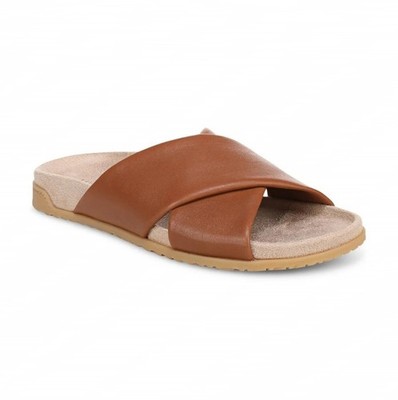 VIONIC Women Etna Slide Sandal, Tan Leather (NEW)