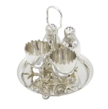 20th Century Silver Plated Novelty Chick & Egg Breakfast Set Antique c1930