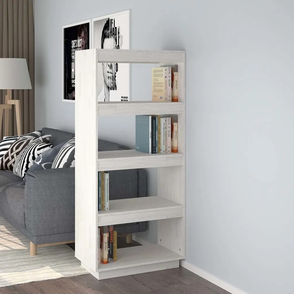 BüCherregal Raumteiler Weiß Massivholz Kiefer 60X35X135 Cm-image