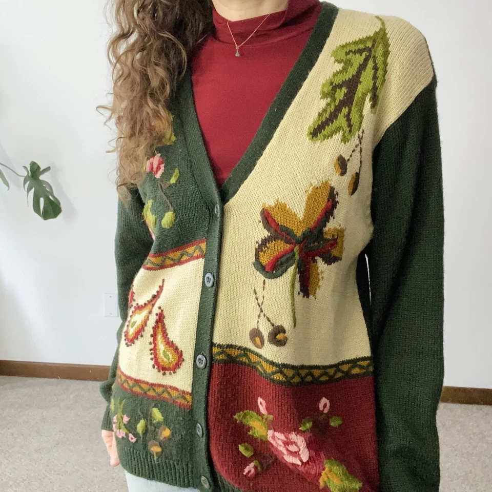 Cárdigan de Navidad vintage ALFRED DUNNER talla grande bordado abuela años 90 feo Foto 2 de 4