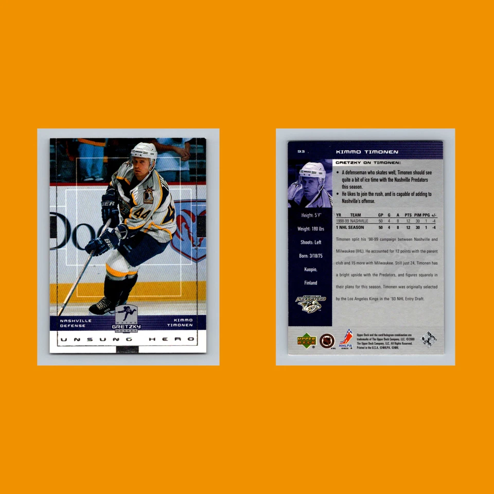 Kimmo Timonen #93 1999-00 Upper Deck Wayne Gretzky Nashville Predators Hockey - Image 3 of 3