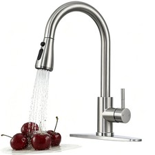 Kitchen Faucet with Pull Down Sprayer, Modern Single Handle Pull Out Brushed ...