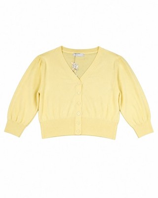 Belle Pogue Sweater Womens 3X Yellow Cropped Shrug 3/4 Sleeve Elegant Retro New
