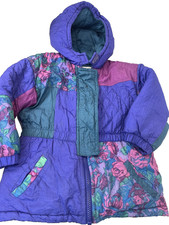 Vintage 1990 s Kids Sz Med 3T Weather Tamer Puffy Jacket Purple Teal Floral
