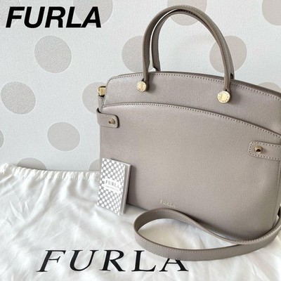 FURLA Agata Leather Shoulder Bag Gray 2-Way Crossbody Near Mint Condition