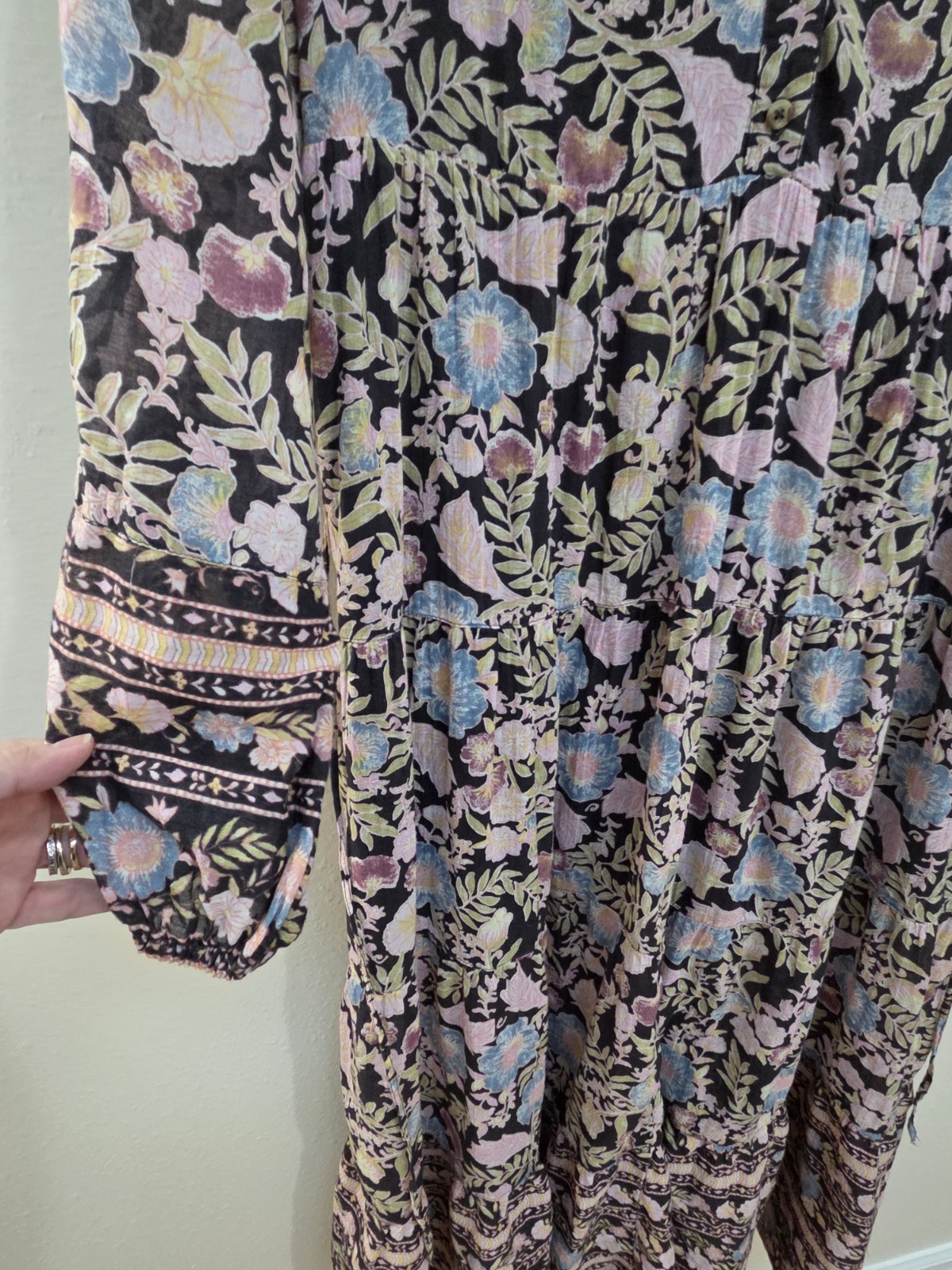 Billabong Adore You Dress XL Floral Maxi Tiered Cotton Boho Peasant Cottage EUC