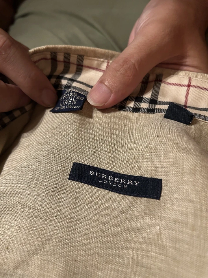 Camisa Burberry para hombre detalle a cuadros algodón beige talla L US50 Foto 3 de 4