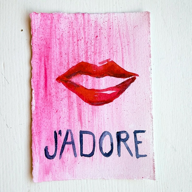 ACEO Original, Red lips Lipstick French Retro Glam Fashion Sketch, Braithwaite