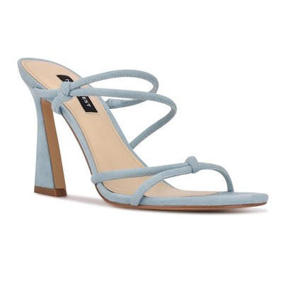 Nine West Women Strappy Flared Heel Slide Sandals Kims2 Size US 10M Light Blue