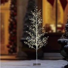 6ft Pre-Lit LED Beaded Tree 210 Warm White Twinkle Lights Silver Glitter Holiday