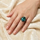 24K Gold 925 Sterling Silver Rings Dazzling Lagoon Blue Tourmaline Oval 14.55Ct