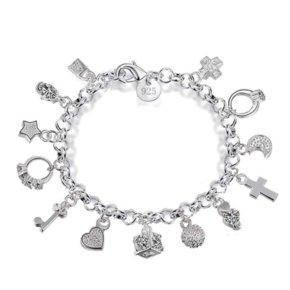 S925 Silver Thirteen Hanging Pieces Bracelet For Women Gift Bracelets & Bangl...